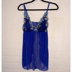 Sheer Floral Babydoll Plus Size Slip Dress W/ Thong Sexy Lingerie Womens 4x Blue